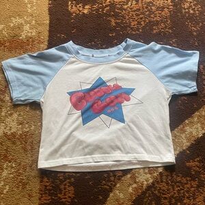 crop top with bubble gum graphic